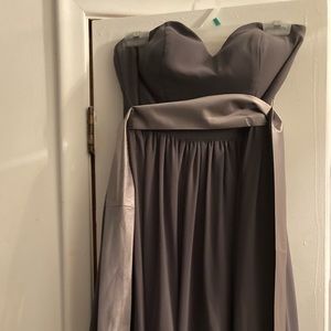 Gray Strapless Azazie bridesmaid’s dress